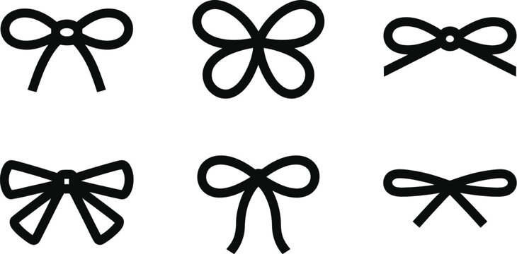 Collection of minimal thin outline bow tie ribbon knot icons vector elements for delicate product decoration wrapping and celebration