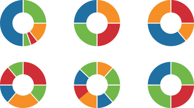Donut chart illustration collection featuring colorful circular data visualization, segmented proportions, analytics graphics, and infographic design elements