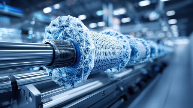Close-up of Translucent Recycled Polymer Thread Production Process