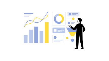 Fototapeta premium Businessman presenting data analytics dashboard and growth chart