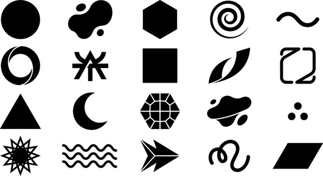 Abstract geometric shapes Set. basic symbols for web design graphic art style vector black illustration