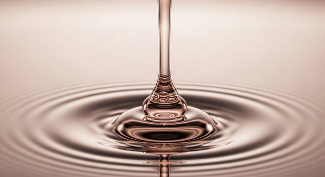 Macro Shot of Rose Gold Liquid Drop Creating Concentric Ripples for Lu