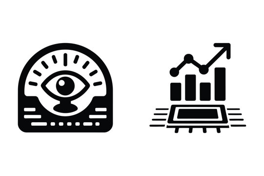 Eye icon with rays and bar chart icon symbolizing monitoring and data analysis