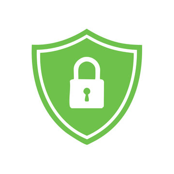 Green shield with white padlock icon