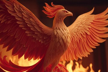 Fototapeta premium Detailed Paper Art of a Fiery Phoenix Rising with Feathered Wings