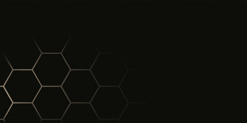 Obraz premium Black and gold hexagonal technology abstract wide banner with honeycombs.
