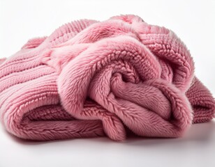 Fototapeta premium pink warm wool plaid blanket on white background