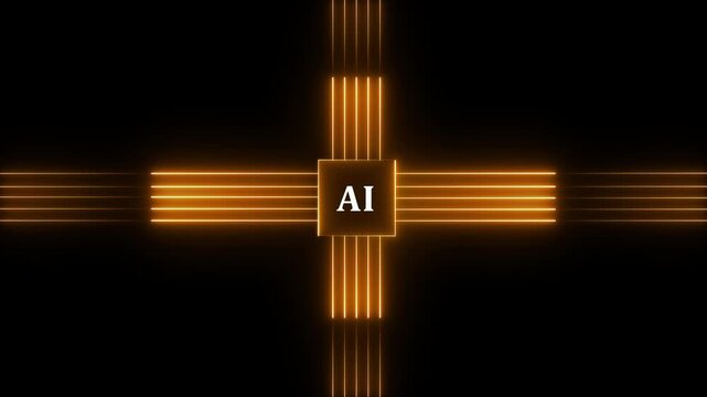 Animated dash Ai circuit neon animation. Concept of turning on of dash. Futuristic Ai circuit board animation. electronic Data AI circuit board animation. High tech cyber Artificial Intelligence. 4k