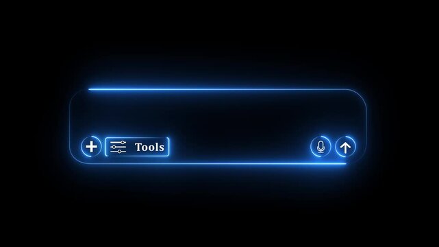 Neon Animated AI chat bot interface. Glowing input LLM text box. Artificial claude intelligence prompt area. Large language models UI template. Transparent overlay.4k motion graphics video animation