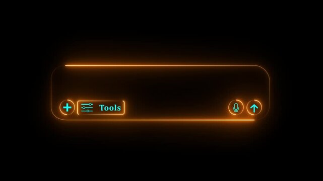 Neon Animated AI chat bot interface. Glowing input LLM text box. Artificial claude intelligence prompt area. Large language models UI template. Transparent overlay.4k motion graphics video animation