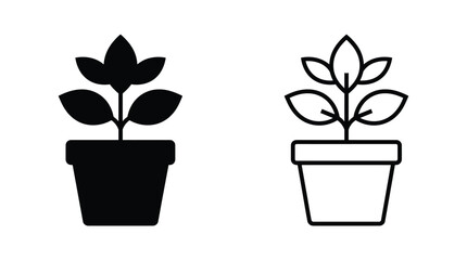 Obraz premium Plant icons in silhouette and line style illustrations