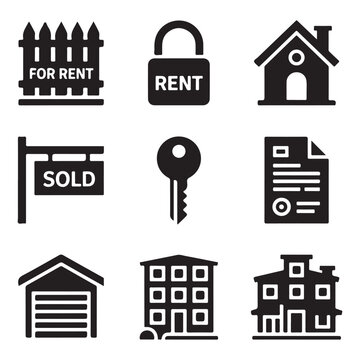 Real Estate Icon Set Vector Collection with Property, House, Key
