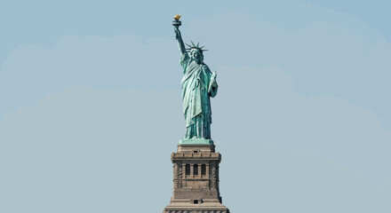 Fototapeta premium Iconic Statue of Liberty monument against a clear blue sky, a symbol of freedom and democracy