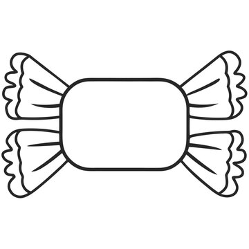wrapped hard candy with flared scalloped ends line art vector illustration on transparent background