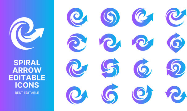 Spiral arrow icons representing rotation, direction and cycles with editable gradient colors.