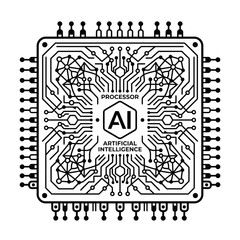 Obraz premium AI microchip circuit board technology icon