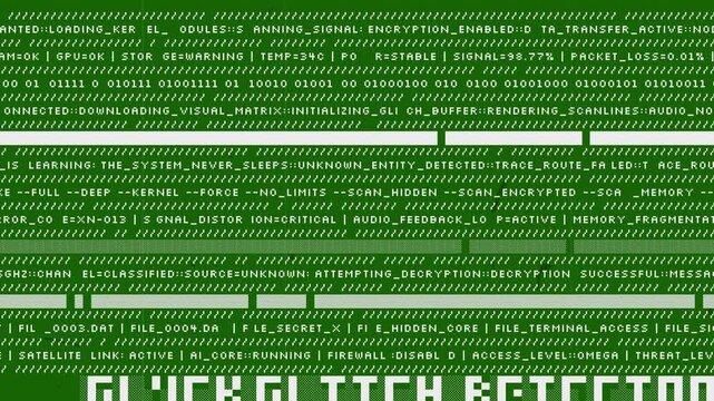Old Computer Terminal Screen - GLITCH DETECTED Error Message with Green Code and Digital Noise 4K Loop