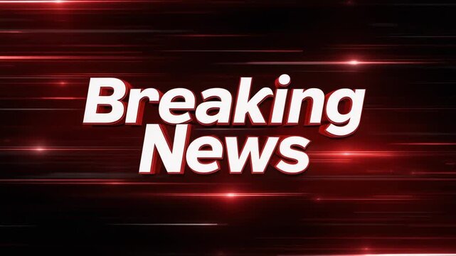 Dynamic breaking news animation with bold white and red text streaking across dark background for media and broadcast