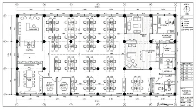 Architectural floor plan of a modern office space layout