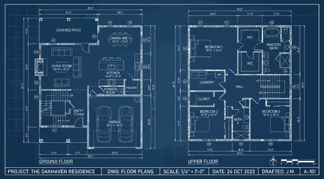 Blueprints of a twostory residential house design