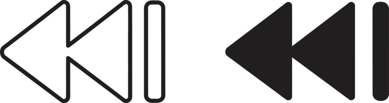 Rewind button graphic with outline and solid fill on white background