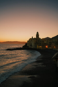 Sunset view in Camogli, liguria, italy