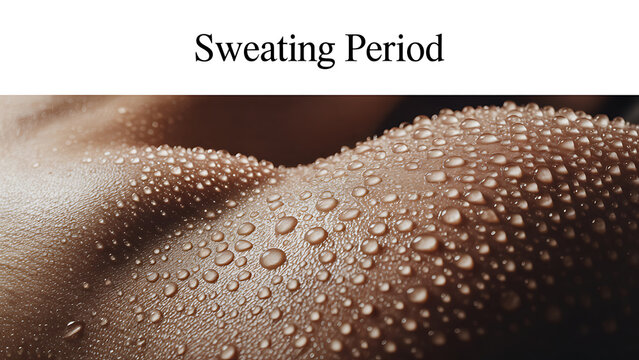 Closeup of human skin with sweat drops on surface  human body sweating  moisture on skin  sweaty skin texture