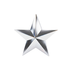 Obraz premium Five-pointed star made of polished silver metal with realistic surface reflections on a reflective white studio floor, captured in a premium achievement atmosphere