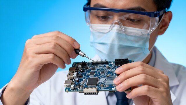 Man working on circuit board