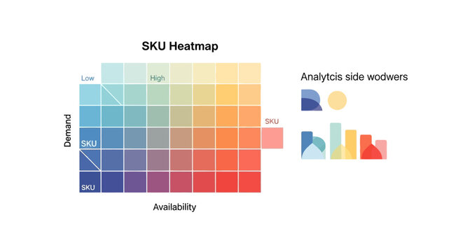 Business SKU Heatmap Infographic for Demand and Availability Analysis, Inventory Management Data Visualization Chart with Colorful Grid and Bar Elements