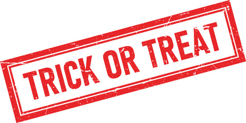 A grunge style red rubber stamp imprinted with the phrase TRICK OR TREAT in distressed white letters © Rubber Stamp