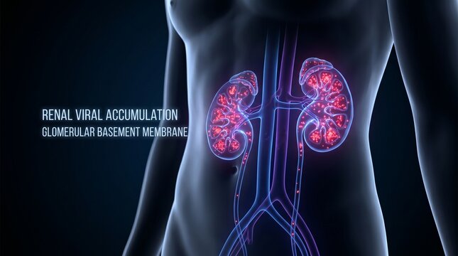 Translucent Human Torso with Kidney Infection and Viral Particles in Renal Tubules
