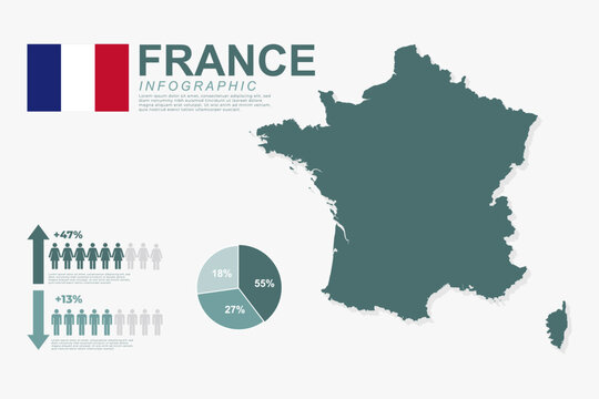 Vector map of France and Professional Population Infographic Report Template