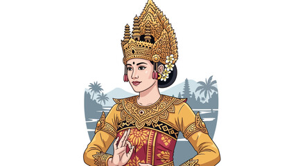 Obraz premium Traditional Balinese Dancer in Ornate Costume and Headpiece