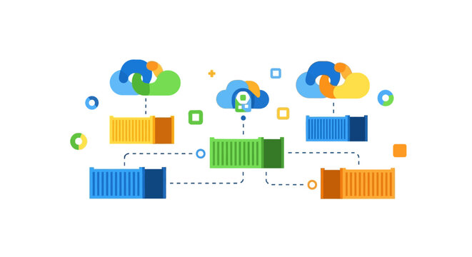 Cloud Computing and Containerization Network Illustration for Microservices and Hybrid Cloud Infrastructure Concept