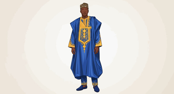 Man in traditional African dashiki robe standing isolated