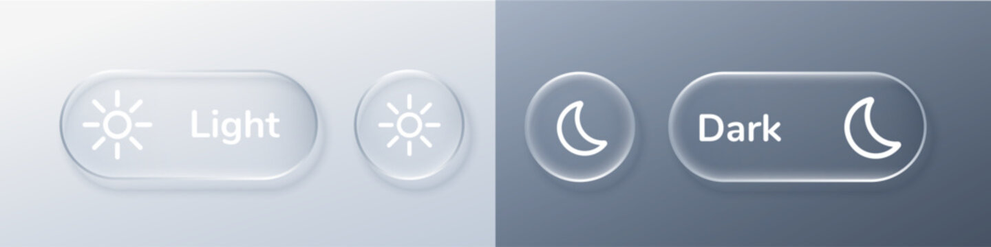 Set of day and night mode button. Light and dark mode switch buttons for UI design. Button vector ui for glass sun am and switch moon bar.