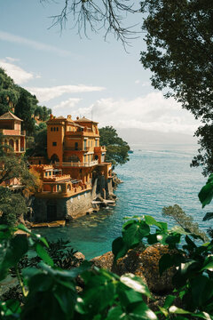 Beautiful view of Portofino houses during summer in Italy
