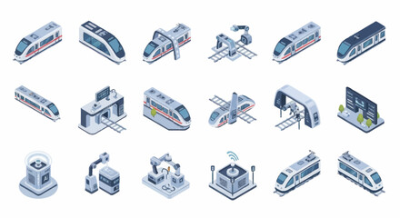 Modern High Speed Train Collection Isometric Icons. © Dono