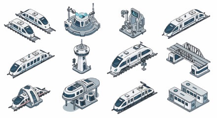 Futuristic Train Station and Transportation Elements. © Dono