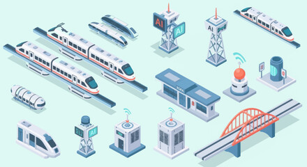 Modern transportation infrastructure and vehicles isometric illustration. © Dono