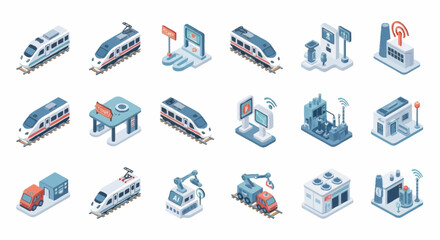 Modern Transportation and Industrial Technology Icons Set. © Dono