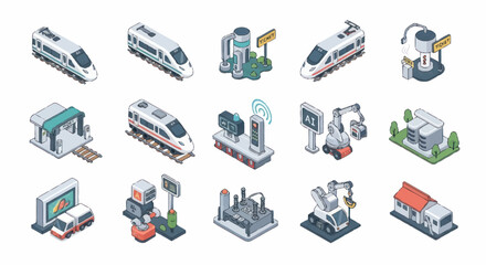 Isometric industrial and transportation elements collection. © Dono