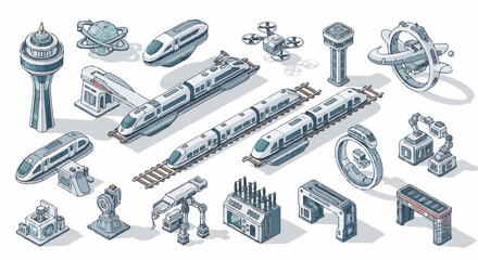 Isometric Transportation and Technology Icons Set. © Dono