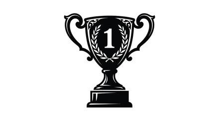 Silhouette of a trophy cup with number 1 and laurel wreath winner silhouette © Arfan24