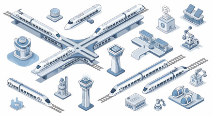 Futuristic High Speed Train Network and Infrastructure Elements. © Dono
