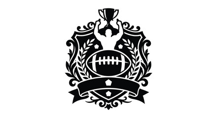 Fototapeta premium American football silhouette logo with trophy and laurel wreath