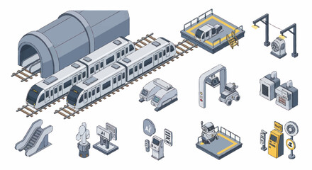 Modern transportation industry elements and futuristic train station. © Dono