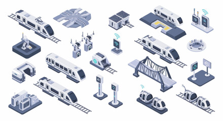 Modern transportation system elements isometric collection. © Dono