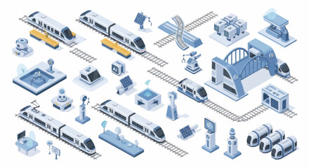 Modern high-speed train transportation system isometric illustration. © Dono